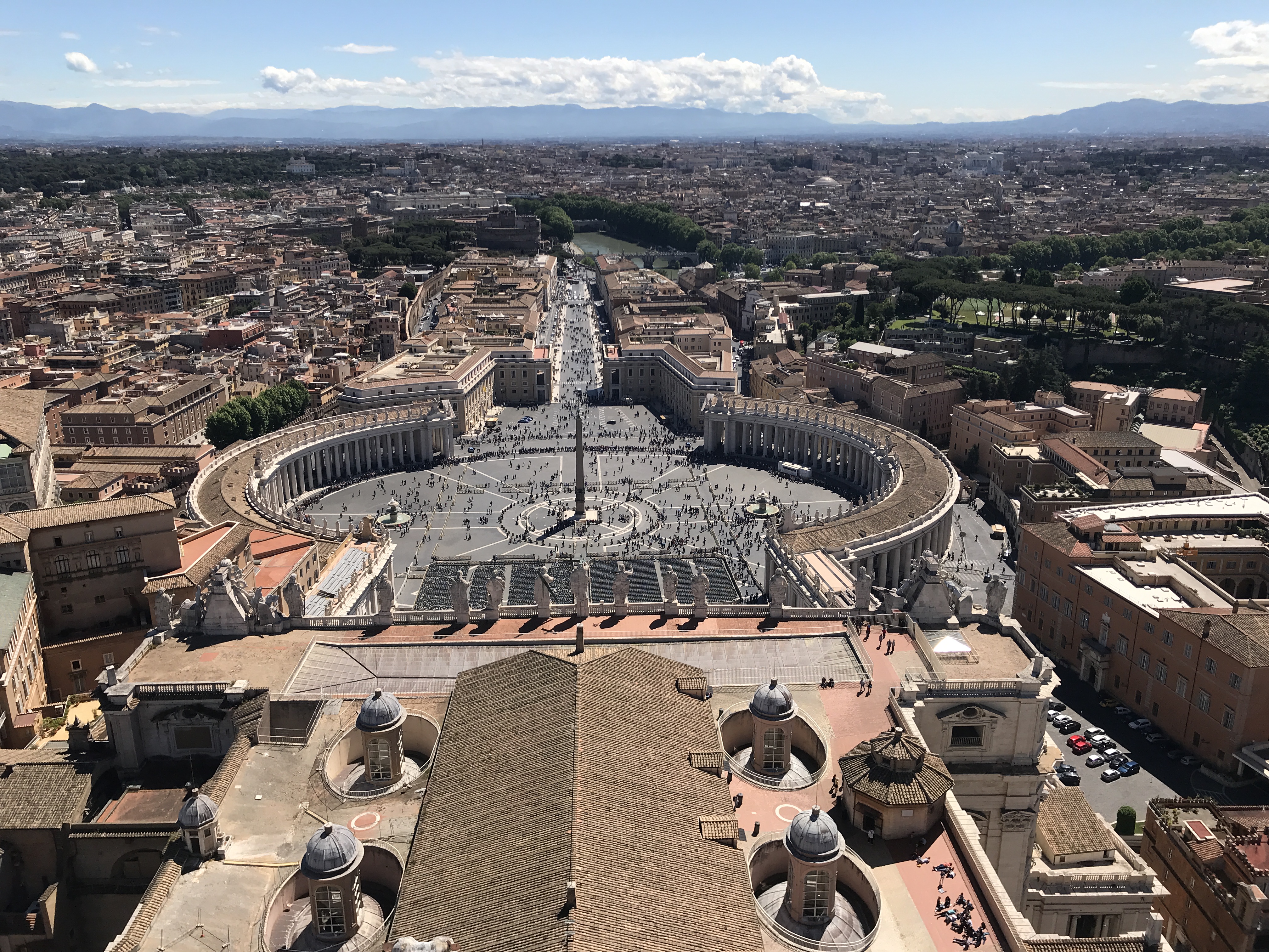 View from the dome of St. Peter's Basilica over St. Peter's Square and the city of Rome