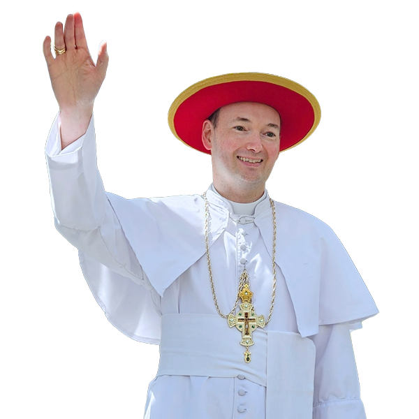 His Apostolic Highness Pope Radislav I of Rome-Ruthenia raising his hand in greeting